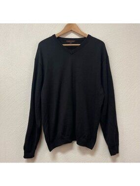 Linea Uomo Men’s Wool Blend Black V-Neck Sweater Sz XL